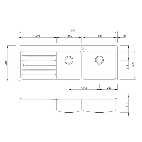 Sonetto Right Hand 1.75 Topmount Kitchen Sink with Drainboard