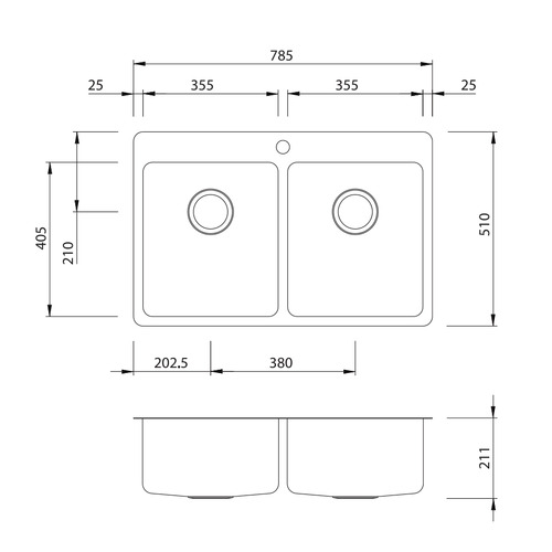 Sonetto Double Topmount Kitchen Sink