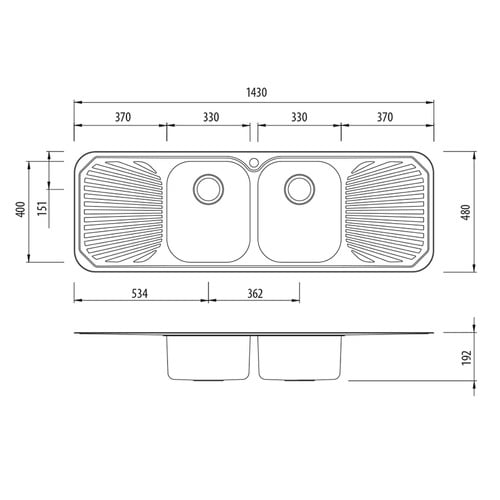 Petite Double Kitchen Sink with Double Drainboard