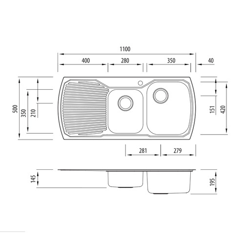 Monet Right Hand 1.75 Topmount Kitchen Sink with Drainboard