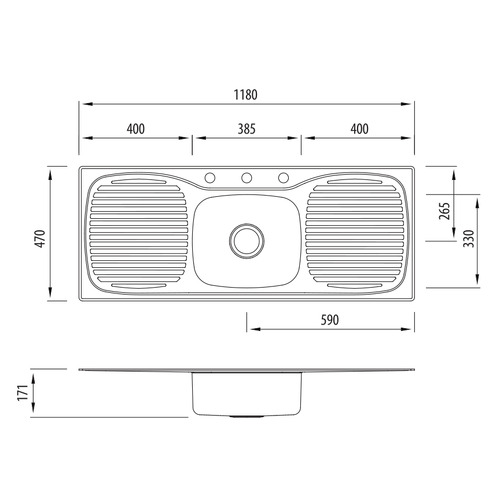 Ultraform Single Kitchen Sink with Double Drainboard