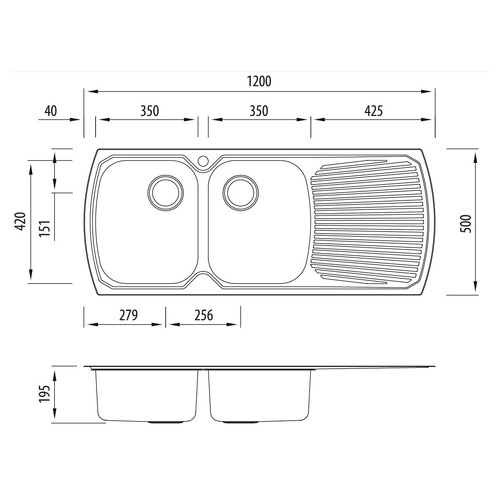 Monet Left Hand Double Topmount Kitchen Sink with Draineboard