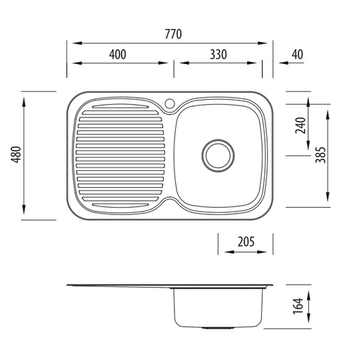 Lakeland Right Hand Single Kitchen Sink with Drainboard