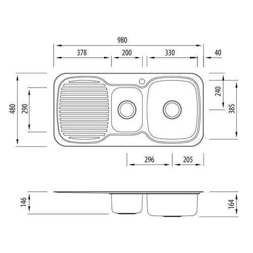 Lakeland Right Hand 1.5 Kitchen Sink with Drainboard