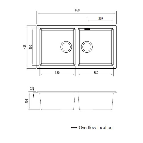 Santorini 860mm Undermount Double Bowl Kitchen Sink
