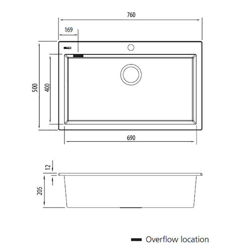 Santorini 760mm Top Mount Single Bowl Kitchen Sink