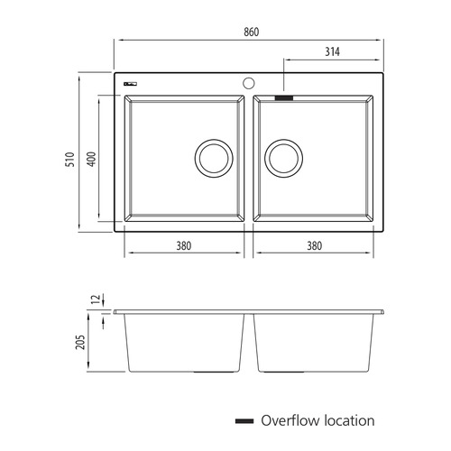 Santorini 860mm top Mount Double Granite Kitchen Sink