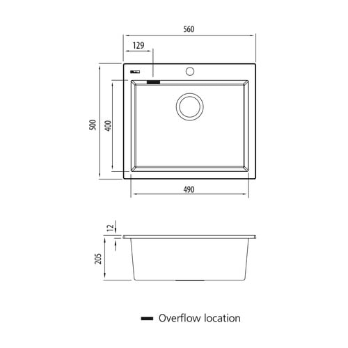 Santorini 560mm Topmount Single Granite Kitchen Sink