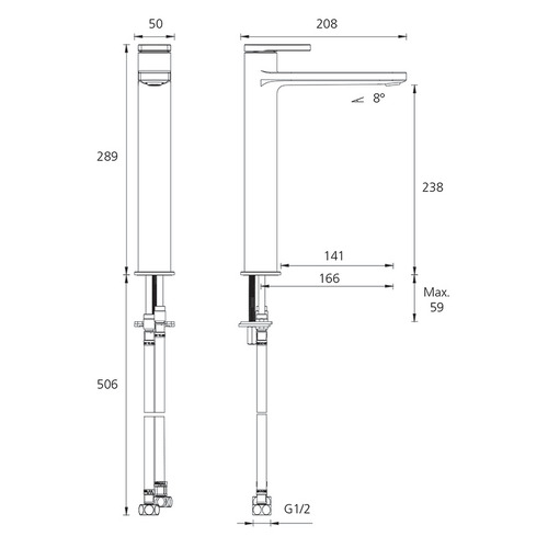 London 165mm Chrome Tower Basin Mixer