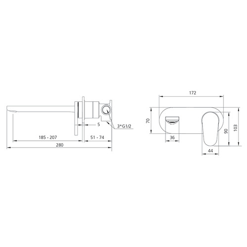 London 205mm Chrome Bath/Basin Wall Mixer Set