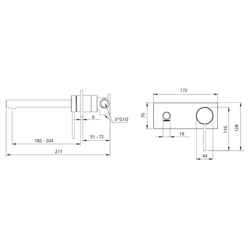 Venice 200mm Bath/Basin Straight Wall Mixer Set