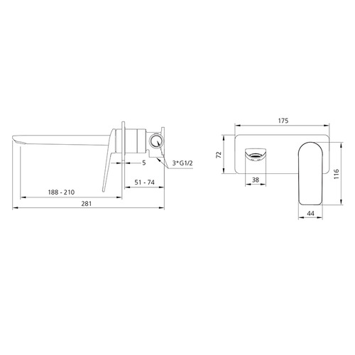 Paris 200mm Bath/Basin Wall Mixer Set Trim Kit Only