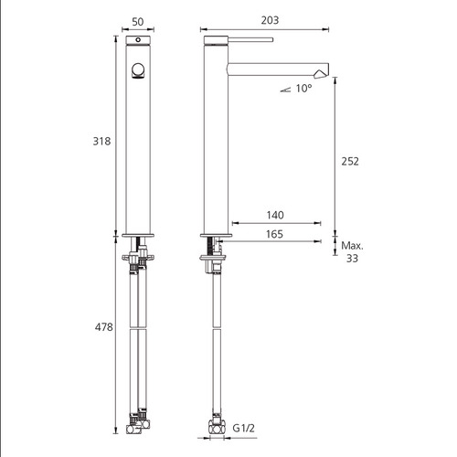 Venice 165mm Straight Tower Basin Mixer