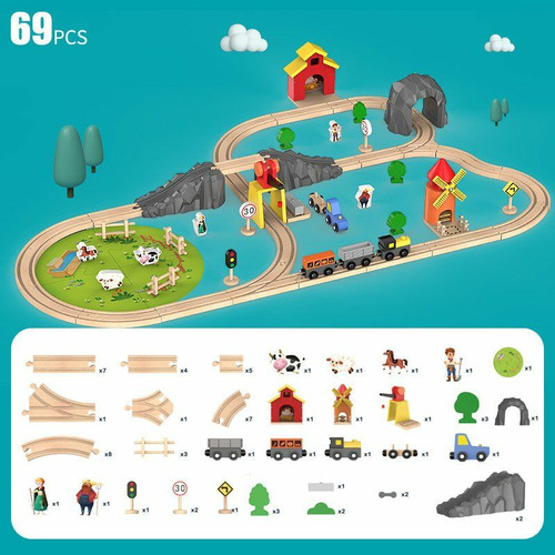 Onshine 69 Piece Train Track Farm Play Set
