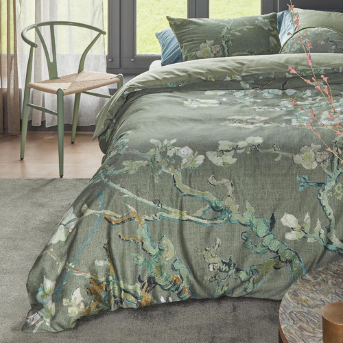 Green Blossoming Cotton Sateen Quilt Cover Set