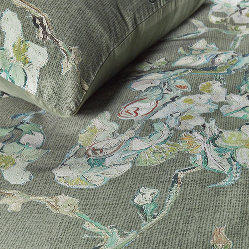 Green Blossoming Cotton Sateen Quilt Cover Set