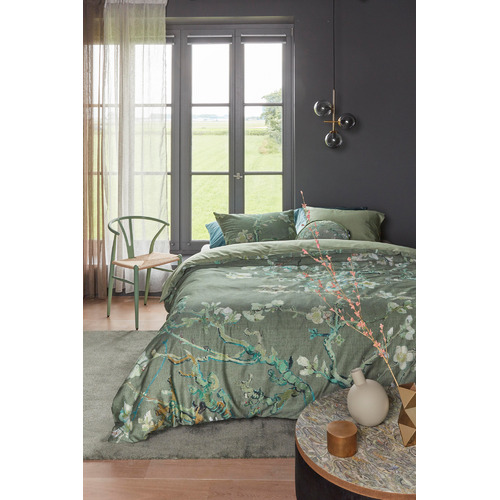 Green Blossoming Cotton Sateen Quilt Cover Set