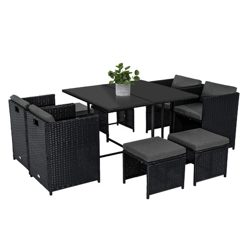 8 Seater Black Shepard Outdoor Dining Table & Chair Set