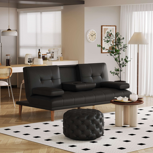 Athena-Round-Faux-Leather-Ottoman