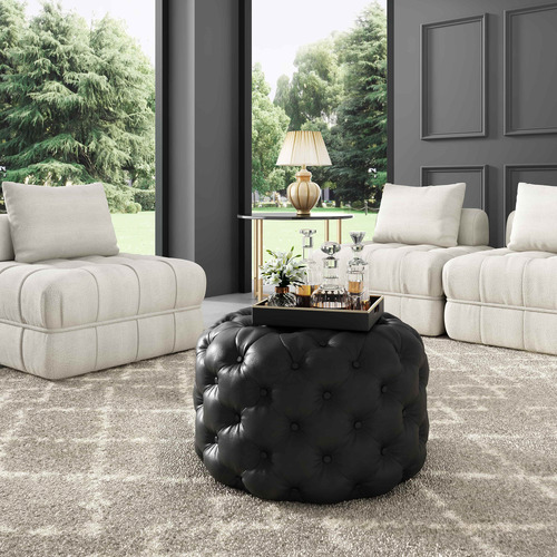 Athena-Round-Faux-Leather-Ottoman