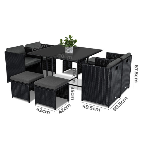 8 Seater Black Shepard Outdoor Dining Table & Chair Set