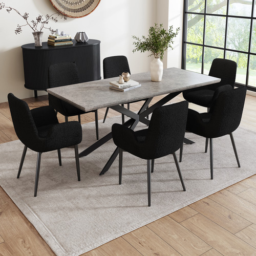 6 Seater Carrillo Boucle Dining Table & Chair Set