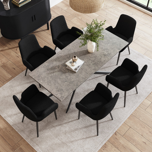 6 Seater Carrillo Boucle Dining Table & Chair Set