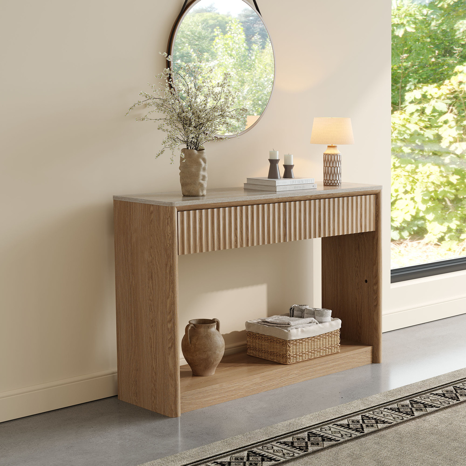 Sadie Travertine-Look Console Table