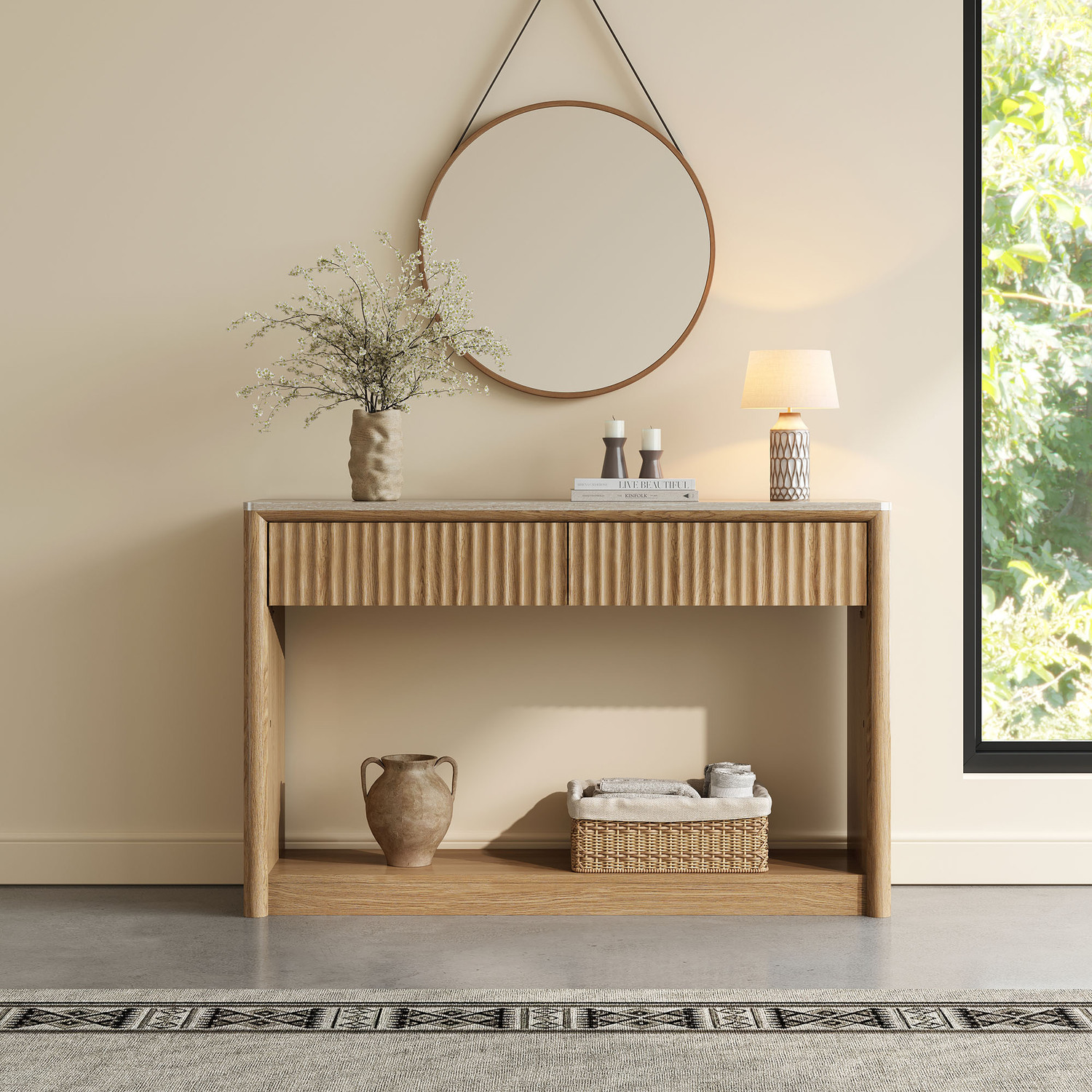 Sadie Travertine-Look Console Table