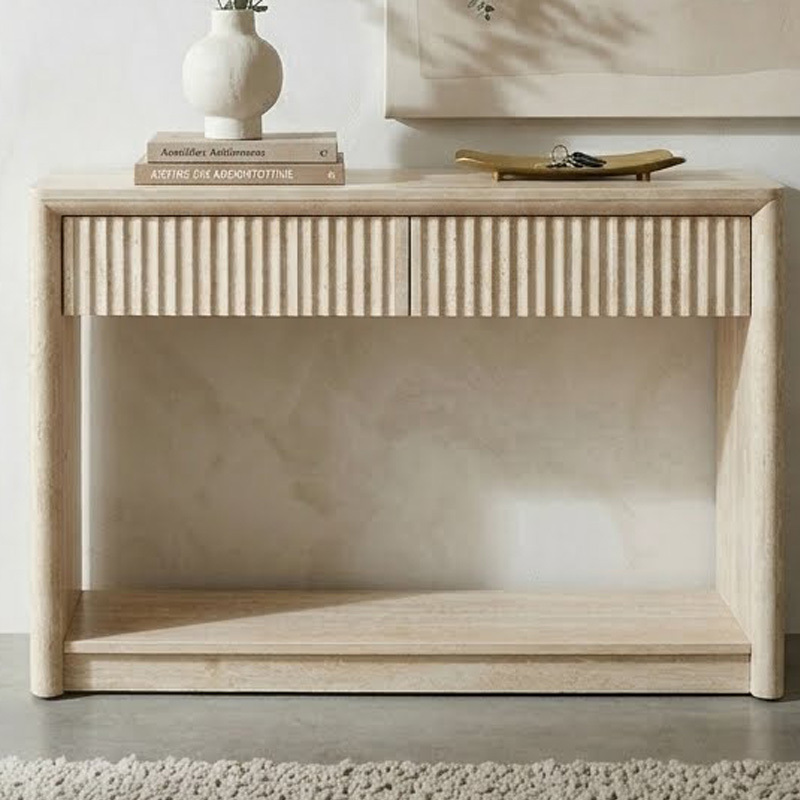 Clara Travertine-Look Console Table