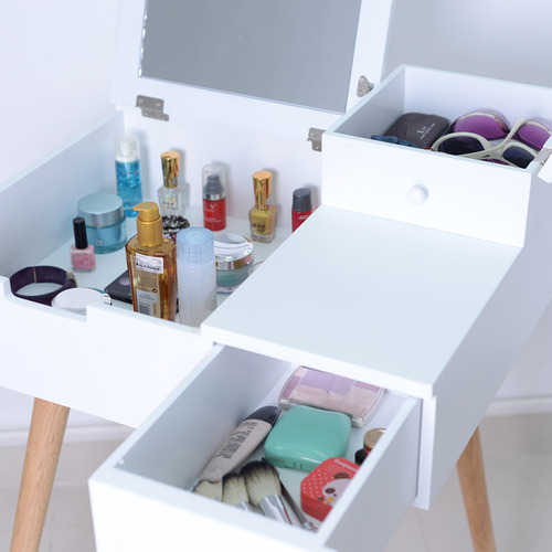 DecorTraders Valencia 2 Drawer Dressing Table with Flip Top Mirror ...