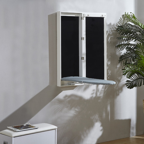 Cyan Wall Mounted Ironing Board Cabinet with Mirror
