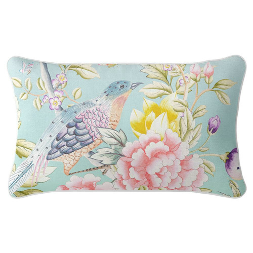 Oriental Romance Linen-Blend Cushion Cover - Aqua