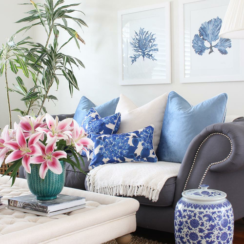 Antonella Blooming Hydrangeas Square Linen-Blend Cushion Cover