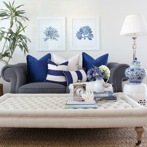 Classic Stripe Linen-Blend Cushion Cover - Navy