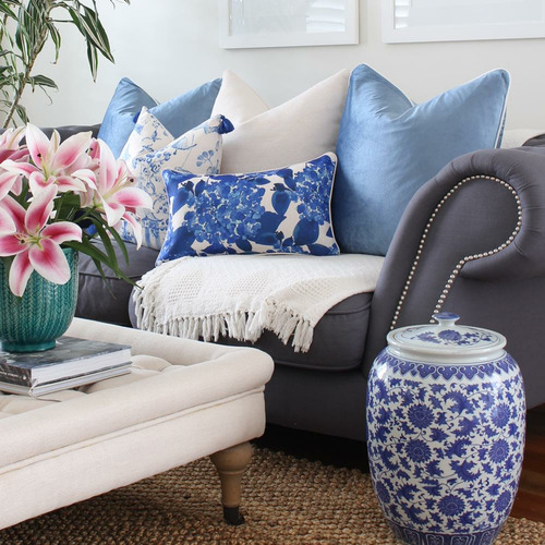 Antonella Blooming Hydrangeas Linen-Blend Cushion Cover
