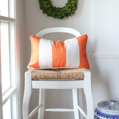 Classic Stripe Linen-Blend Cushion Cover - Orange
