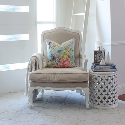 Aqua Oriental Romance Linen-Blend Cushion Cover