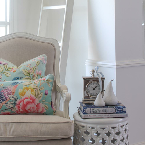 Aqua Oriental Romance Linen-Blend Cushion Cover
