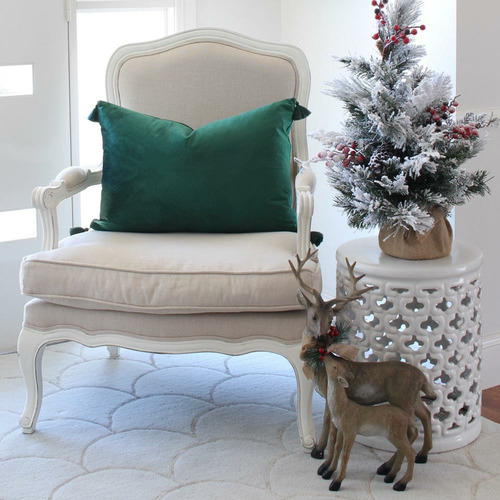 Emerald Velvet Linen-Blend Cushion Cover