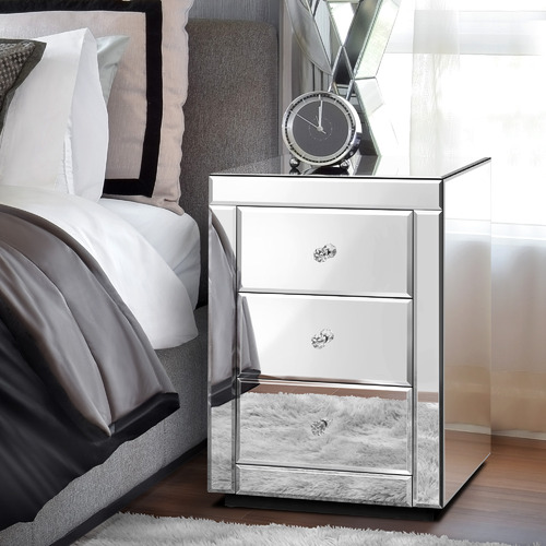 Hoxtonroom Allia 3 Drawer Mirrored Bedside Table 