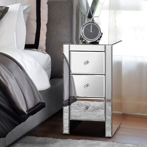 HoxtonRoom Allia 3 Drawer Mirrored Bedside Table | Temple & Webster