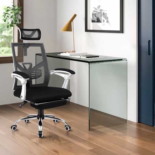 Black & White Frost Mesh Office Chair with Footrest