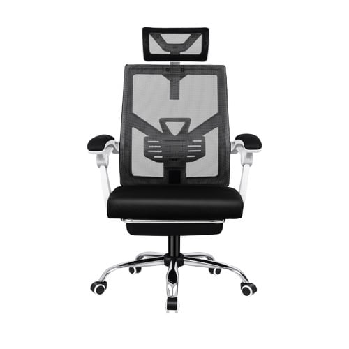 Black & White Frost Mesh Office Chair with Footrest