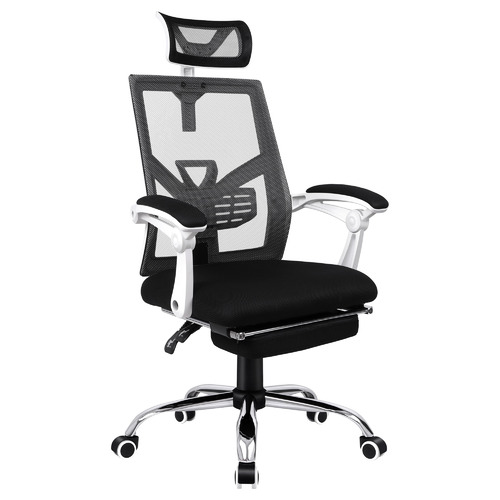 Black & White Frost Mesh Office Chair with Footrest