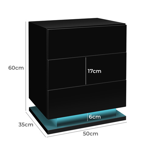 Nigel 3 Drawer Bedside Table with LED Light