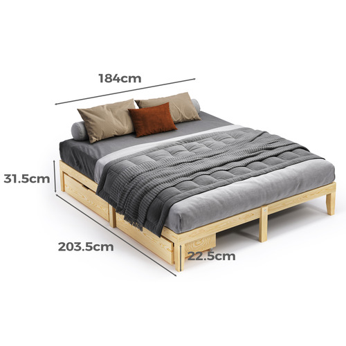 Kiri Pine Wood Bed with Storage