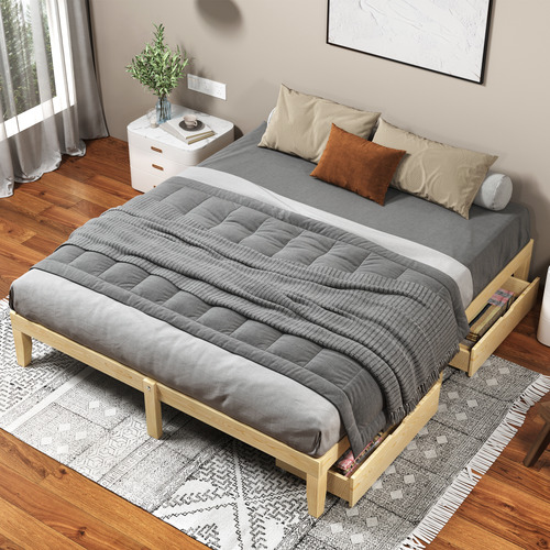 HoxtonRoom Kiri Pine Wood Bed with Underbed Storage | Temple & Webster