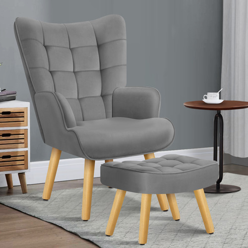 2 Piece Mauro Velvet Armchair & Footstool Set