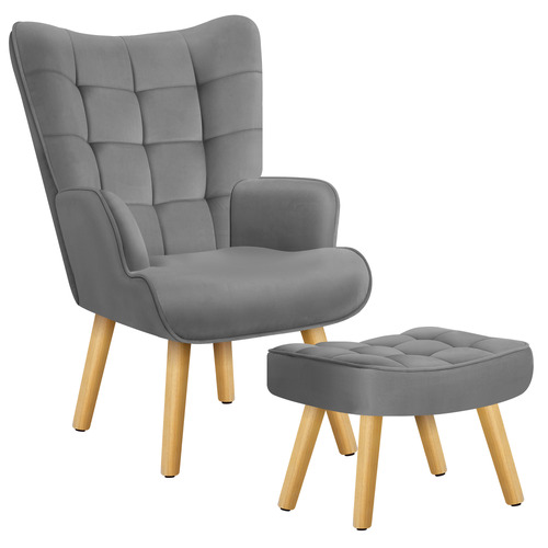 2 Piece Mauro Velvet Armchair & Footstool Set